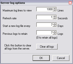 FYIS_Server_log_options_dialog