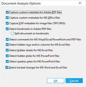 Document Analysis Options dialog box