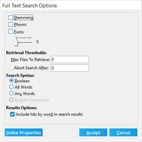 Full Text Search Options dialog box