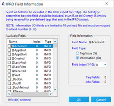 IPRO Field Information dialog box
