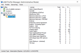 LAW Profile Manager (Administrative Mode) dialog box