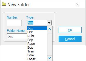 Type list in the New Folder dialog box