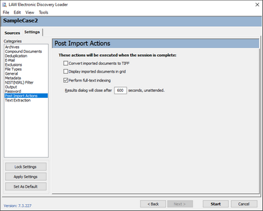 Port Import Action options on the Settings tab