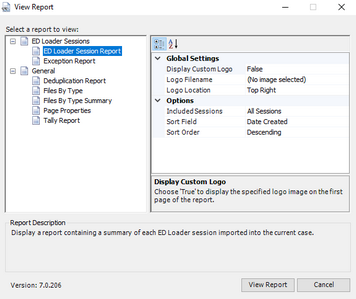 View Report dialog box
