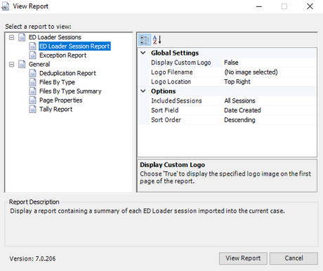 View Report dialog box