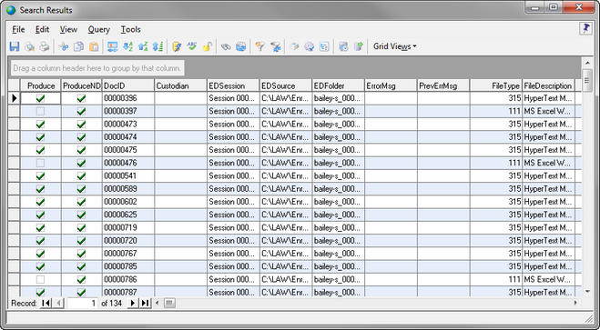 Tagged documents in Search Results dialog box
