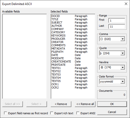 ExportDelimitedASCII