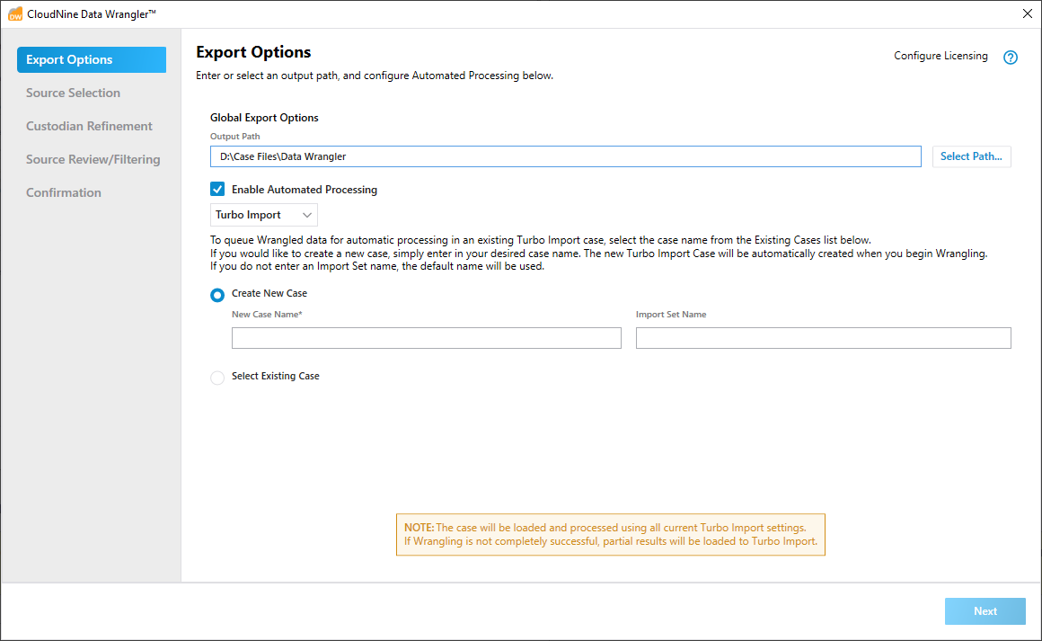 ExportOptionsTurboImportNewCase