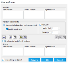 Header/Footer dialog box