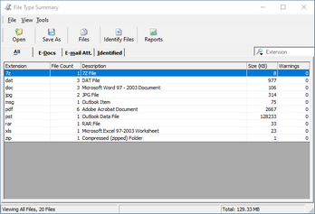 File Type Summary dialog box