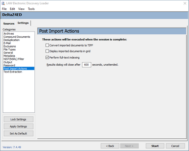 Port Import Action options on the Settings tab