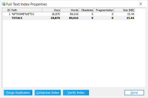 Full Text Index Properties dialog box