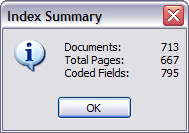 Index Summary dialog box