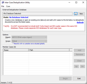 Inter-Case Deduplication dialog box