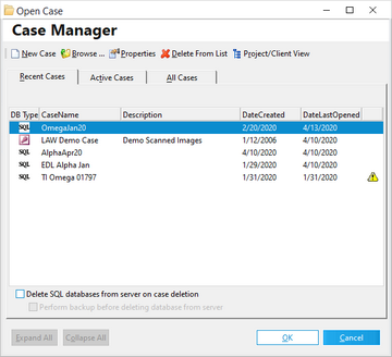 Open Case dialog box