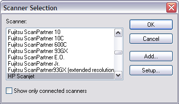 Scanner Selection dialog box