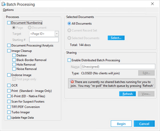 Batch Processing dialog box