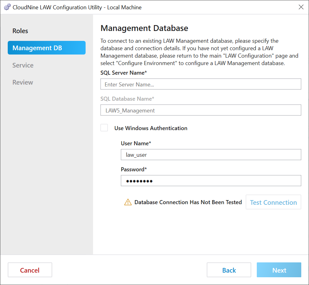 ConfigureLocalManagementDB