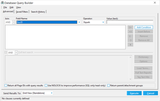 Advanced tab in the Database Query Builder dialog box