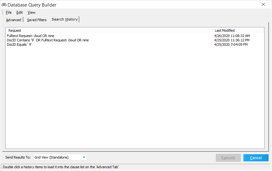 DatabaseQueryBuilderSearchHistory