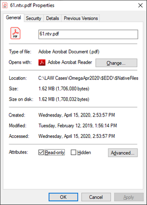 File properties dialog box