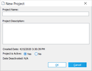 New Project dialog box