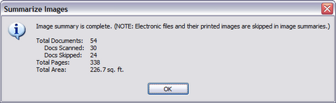 Summarize Images dialog box